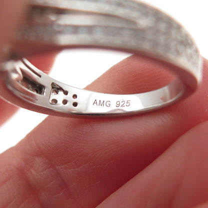 925 Sterling Silver Princess & Round-Cut C Z Engagement Ring Size 7.25