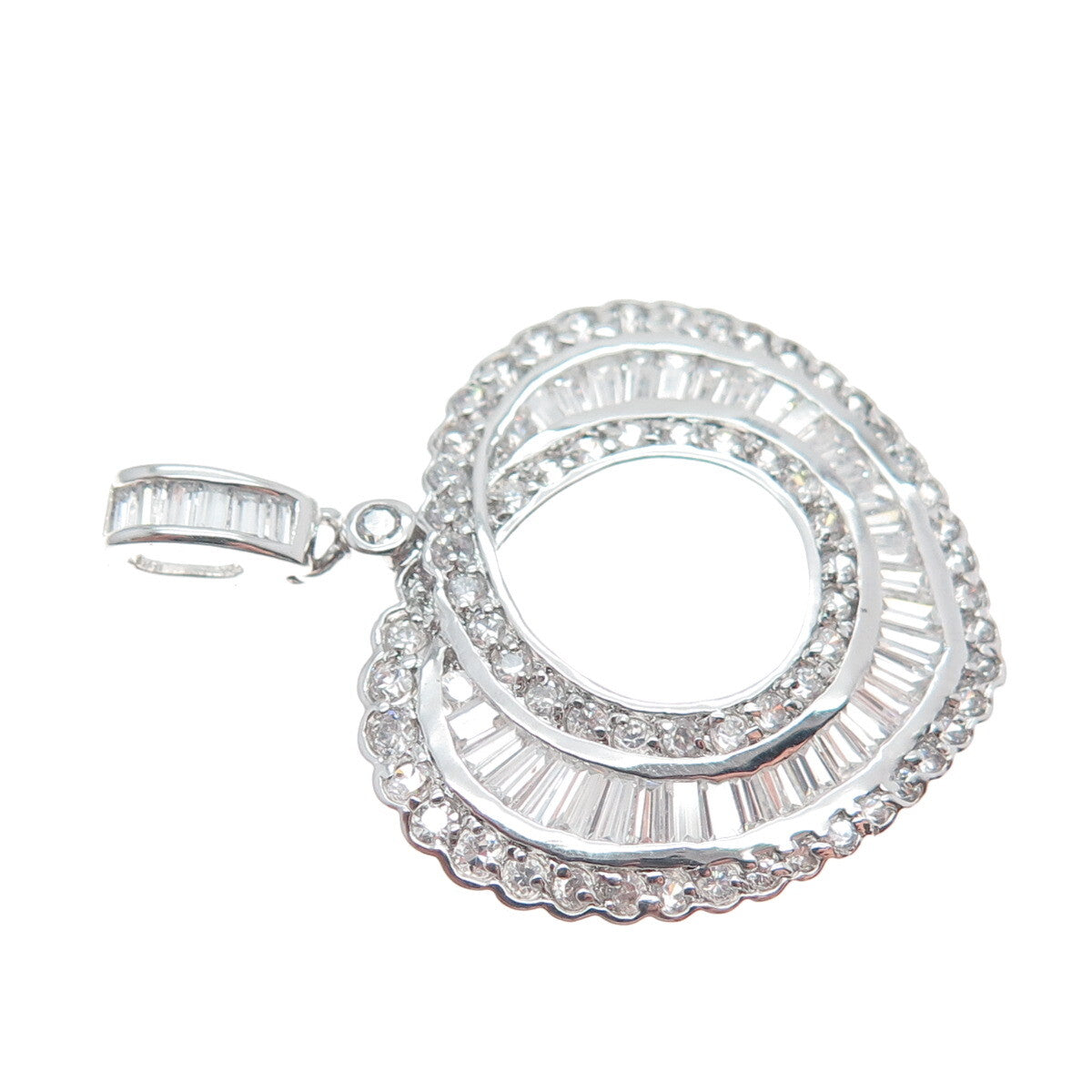 925 Sterling Silver Round & Tapered Baguette C Z Heart Pendant