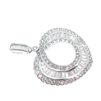 925 Sterling Silver Round & Tapered Baguette C Z Heart Pendant