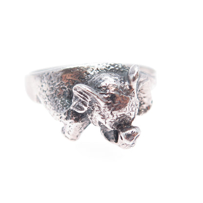 925 Sterling Silver Vintage Elephant Oxidized Ring Size 8.75