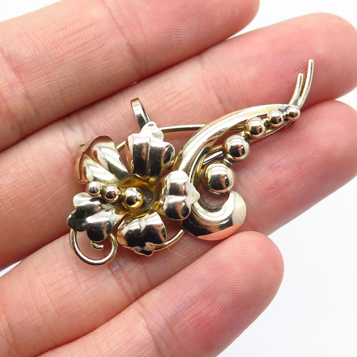 925 Sterling Silver 1/20 12K G.F. Vintage Floral in Brooch