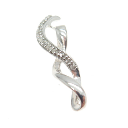 JANE SEYMOUR 925 Sterling Silver Real Round-Cut Diamond Twisted Ribbon Pendant