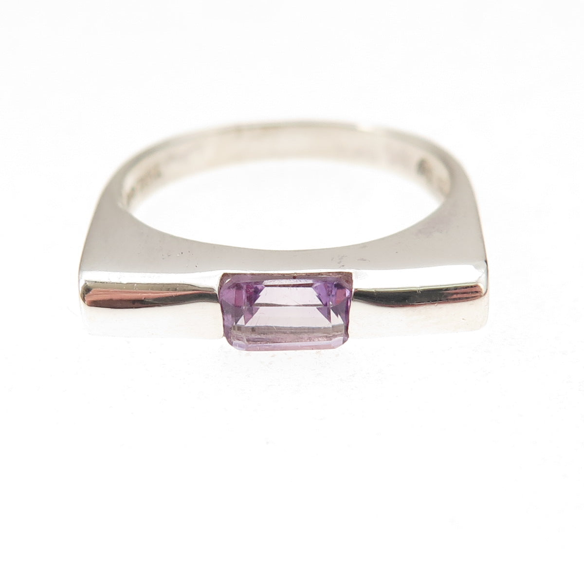 925 Sterling Silver Vintage Real Amethyst Modernist Oxidized Ring Size 7