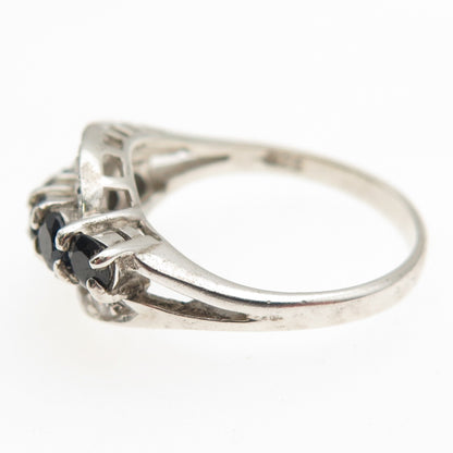 925 Sterling Silver Vintage Real Round-Cut Sapphire & C Z Ring Size 7