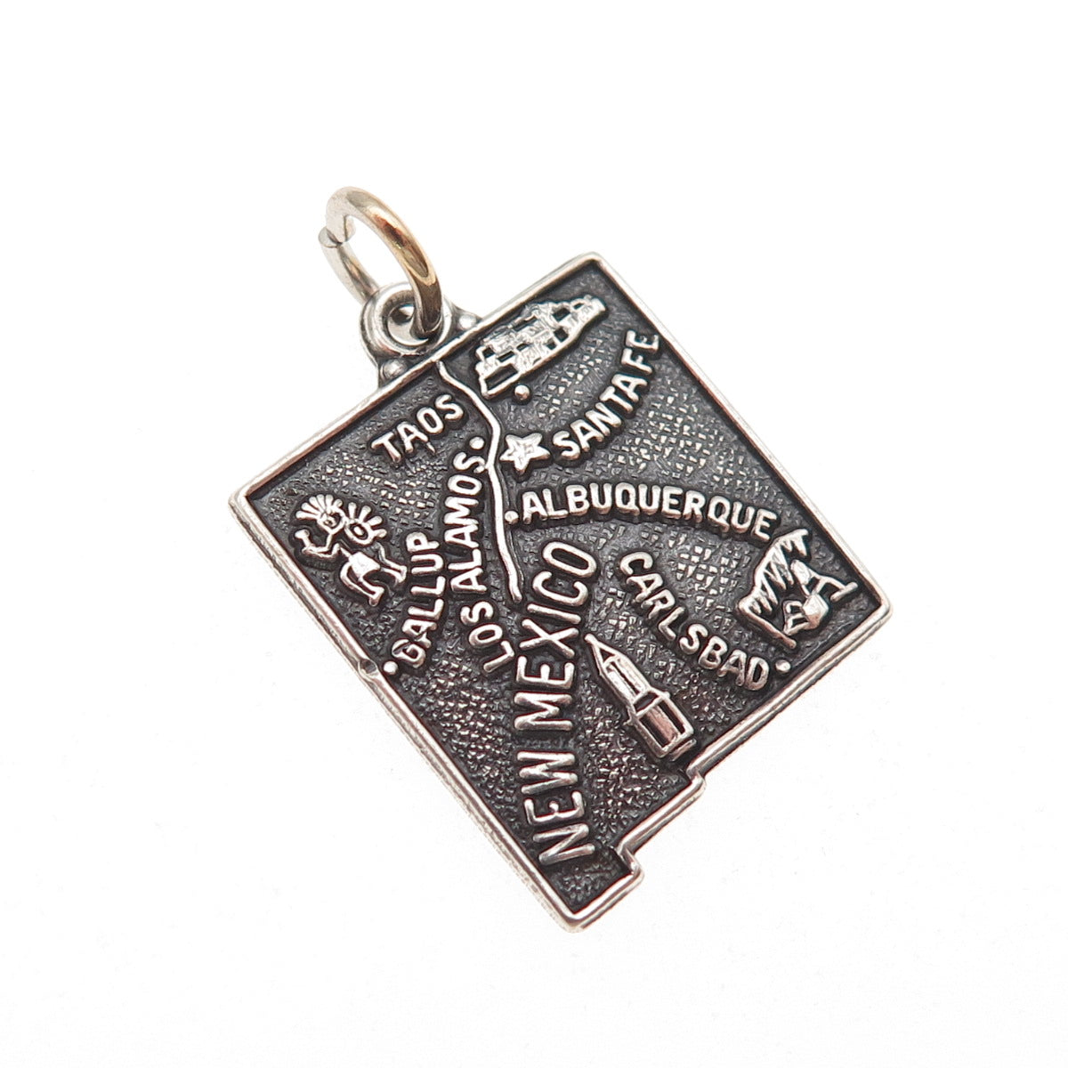 925 Sterling Silver Vintage New Mexico State Map Oxidized Mini Charm Pendant