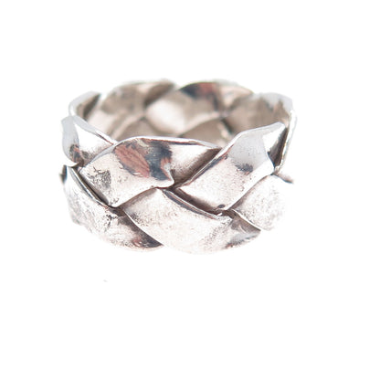 925 Sterling Silver Vintage Mexico Modernist Woven Band Ring Size 6