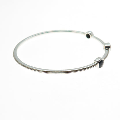 Sun Jewels 925 Sterling Silver Real Diamond & Black Spinel Bangle Bracelet 7.5"