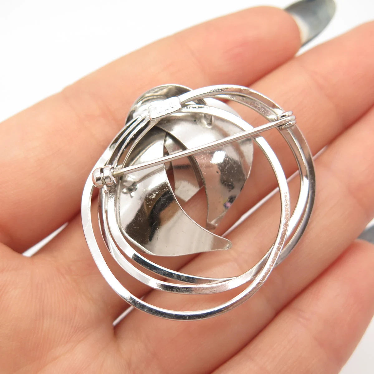 925 Sterling Silver Vintage Carl Art Leaf Striped Pin Brooch