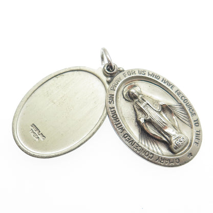 THEDA Sterling Silver Vintage St. Mary Miraculous Slide Medal Religious Pendant