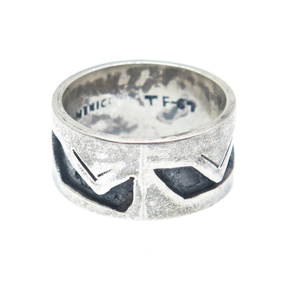 925 Sterling Silver Vintage Mexico Zig Zag Oxidized Band Ring Size 10.25