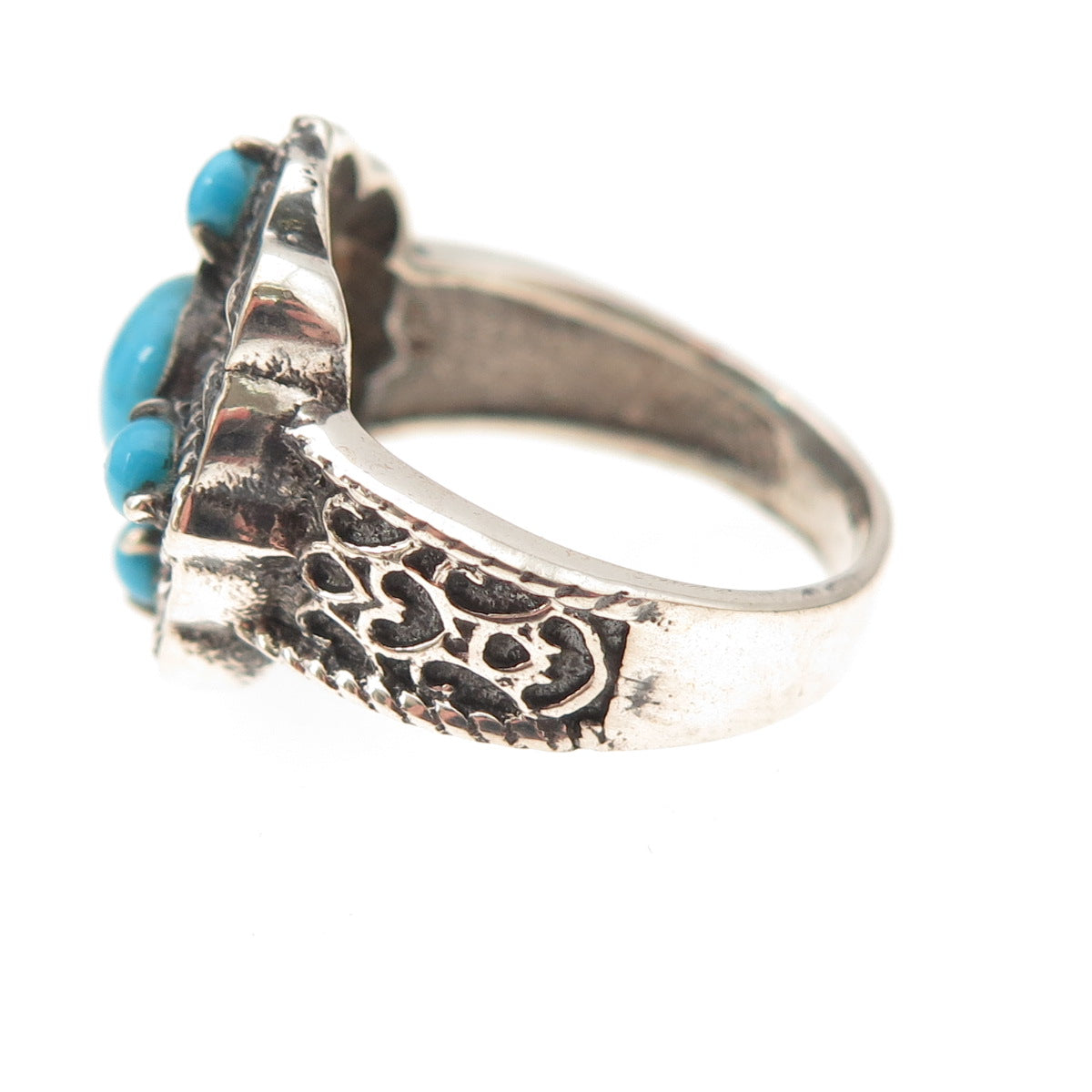 925 Sterling Silver Real Sleeping Beauty Turquoise Oxidized Ring Size 8.25