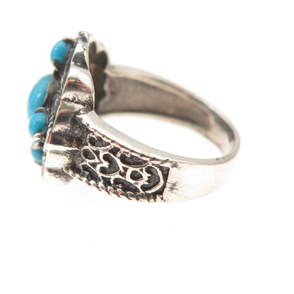 925 Sterling Silver Real Sleeping Beauty Turquoise Oxidized Ring Size 8.25