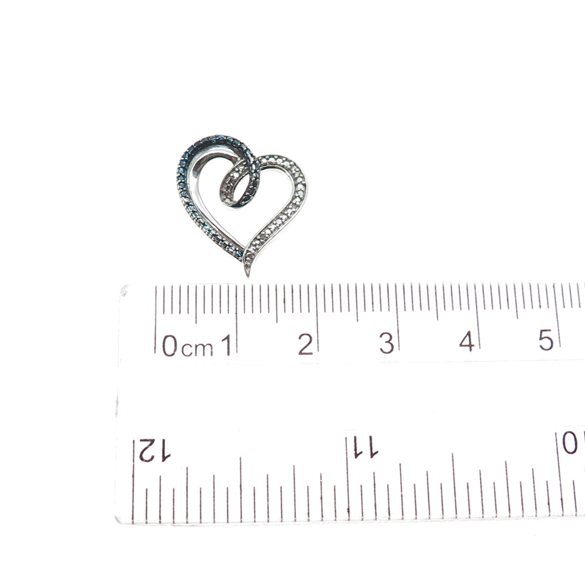 JANE SEYMOUR Sterling Silver Real Blue & White Diamond Heart Mini Slide Pendant