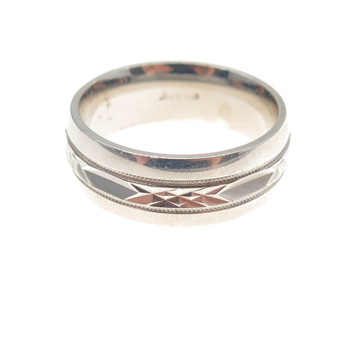 925 Sterling Silver Vintage Diamond-Cut Band Ring Size 10.25