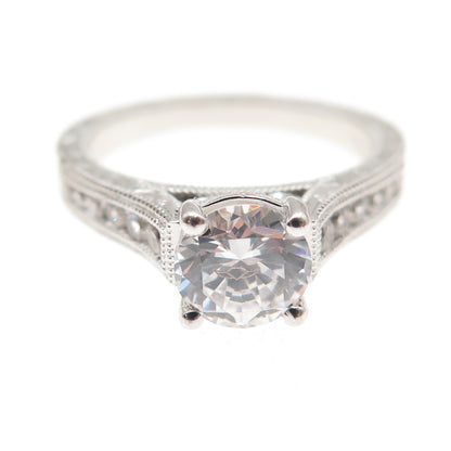 925 Sterling Silver Round-Cut C Z Engagement Ring Size 6.5
