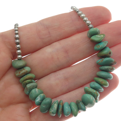 Old Pawn 925 Sterling Silver Royston Turquoise Beads Liquid Chain Necklace 18"