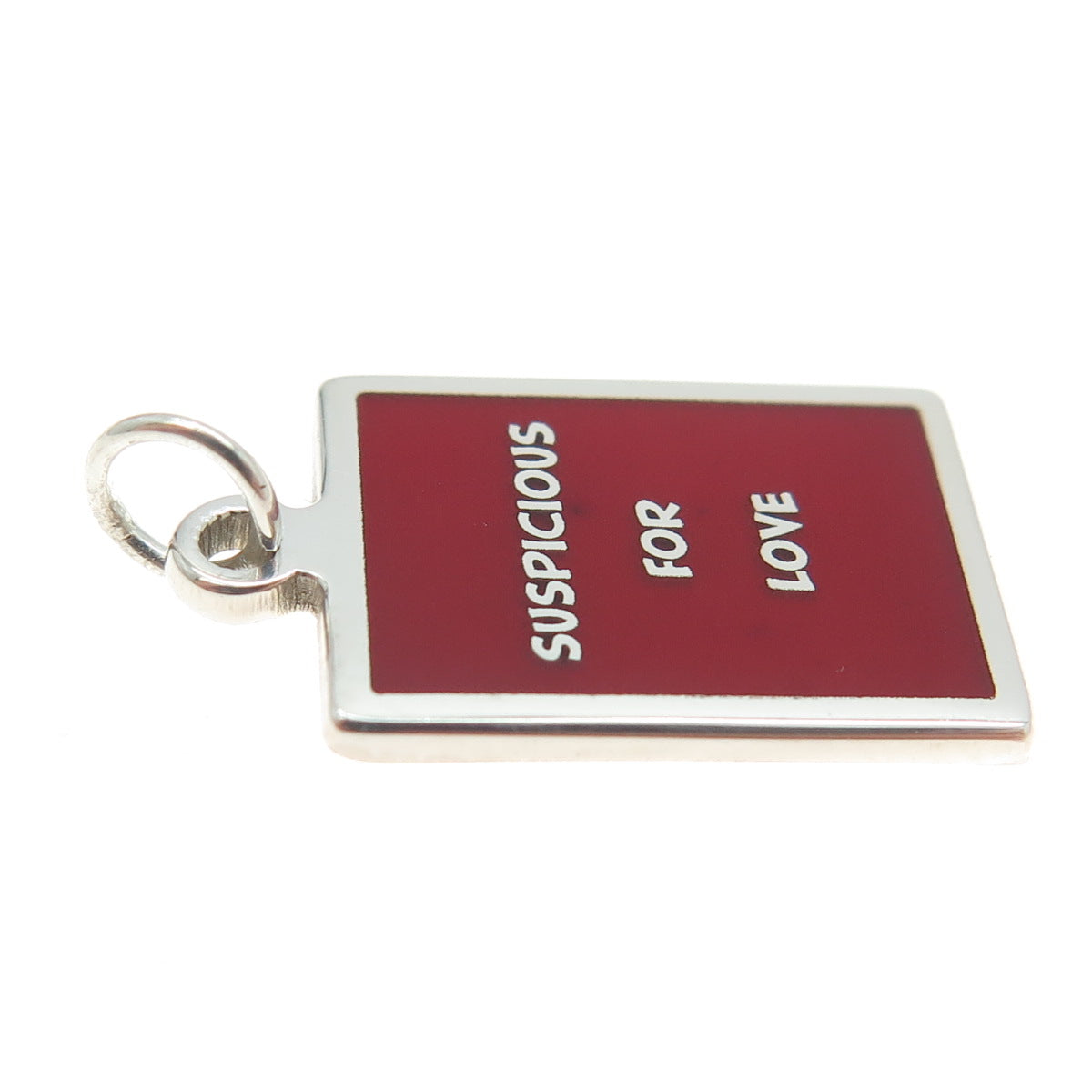 925 Sterling Silver Red Enamel "Suspicious For Love" Minimalist Charm Pendant