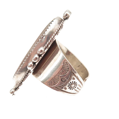 Old Pawn 925 Sterling Turquoise Rhodonite Coral MOP Adjustable Ring Size 8.75