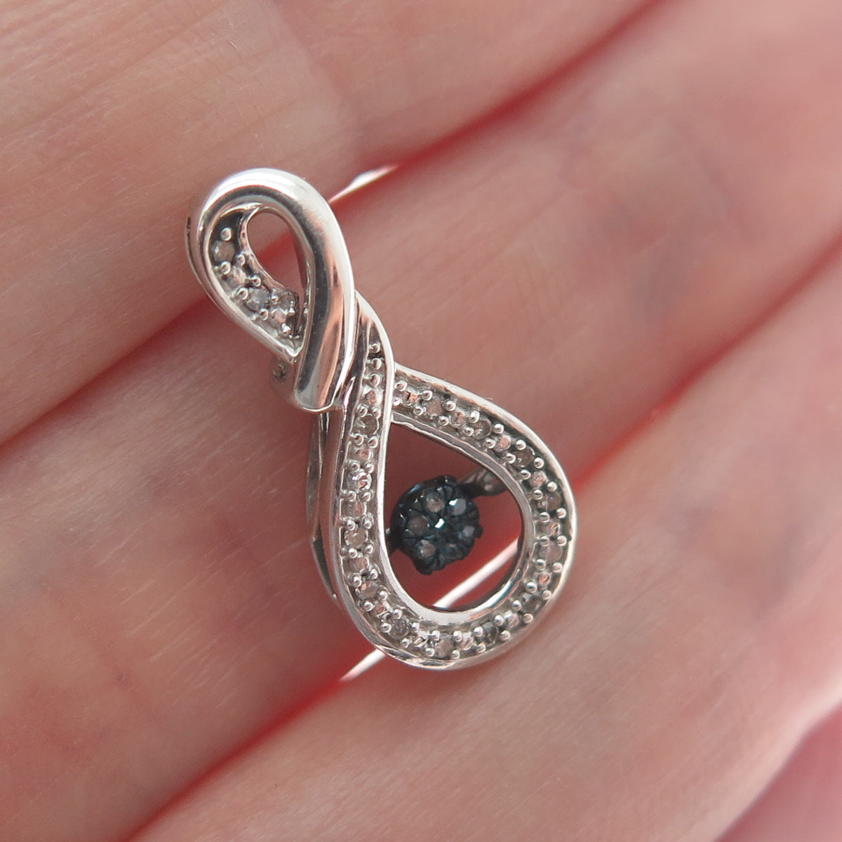 925 Sterling Silver Real White Diamond Infinity Slide Pendant