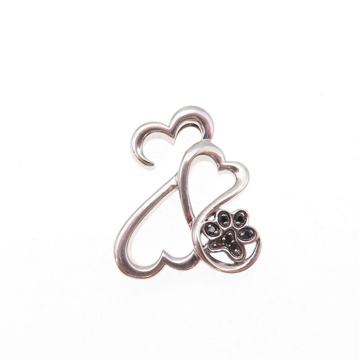 Jane Seymour Sterling Real Black Diamond Heart Dog Paw Pendant (missing stone)