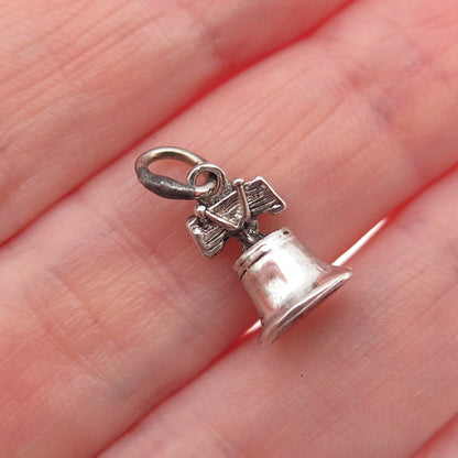 925 Sterling Silver Vintage Liberty Bell Oxidized 3D Mini Charm Pendant