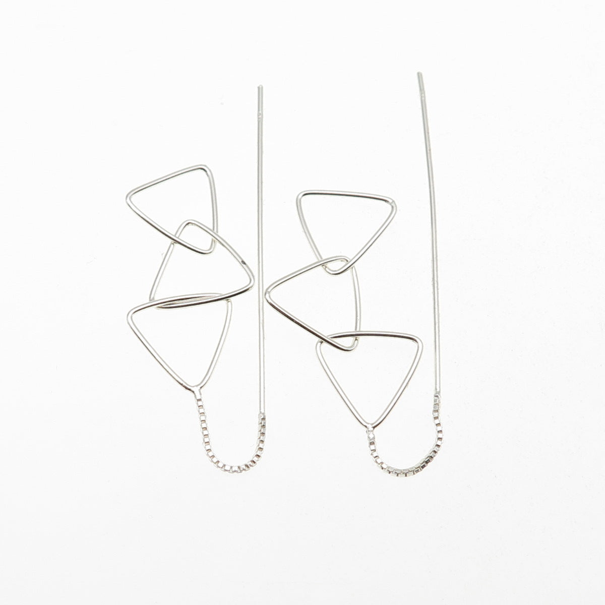 925 Sterling Silver Interlocked Triangle Link Drop Dangle Earrings