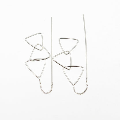 925 Sterling Silver Interlocked Triangle Link Drop Dangle Earrings