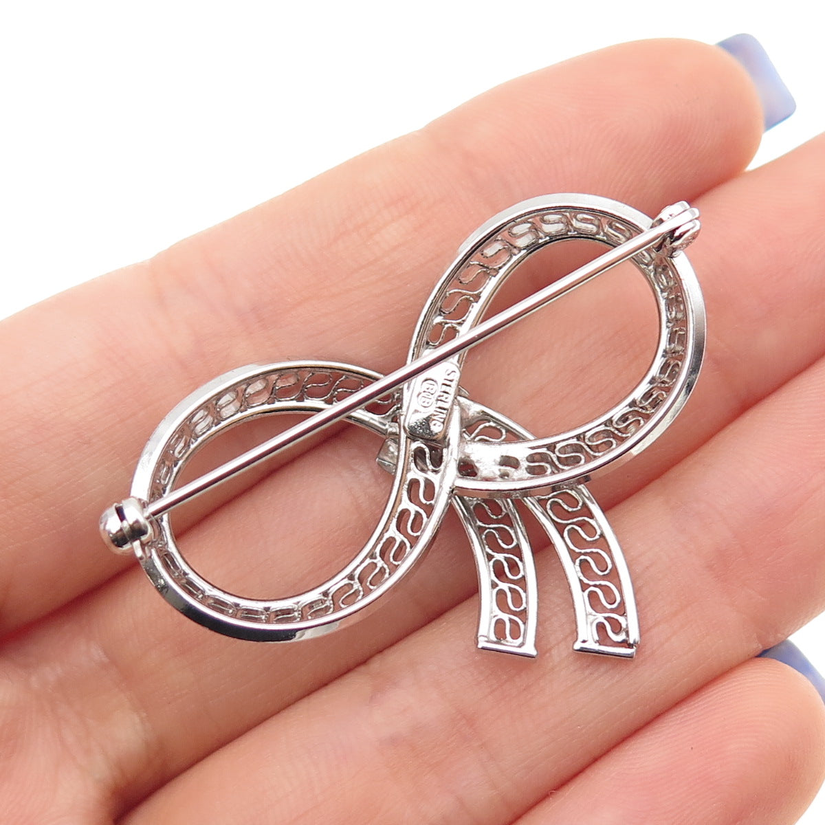Binder Brothers 925 Sterling Silver Vintage Filigree Box Oxidized Pin Brooch