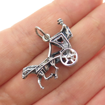 BEAU 925 Sterling Silver Vintage Horse & Carriage Oxidized 3D Charm Pendant