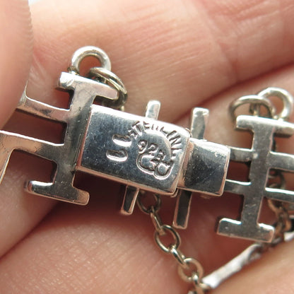 925 Sterling Silver Vintage Modernist Link Bracelet 7" / SIGNED