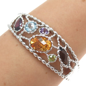 Sterling Vintage Quartz Citrine Topaz Tourmaline Peridot Amethyst Bracelet 6.75"