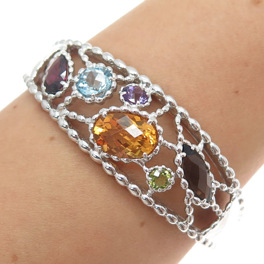 Sterling Vintage Quartz Citrine Topaz Tourmaline Peridot Amethyst Bracelet 6.75"