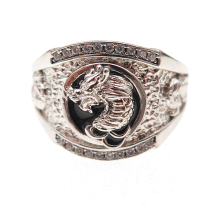 925 Sterling Silver Enamel & C Z Dragon Ring Size 9.25