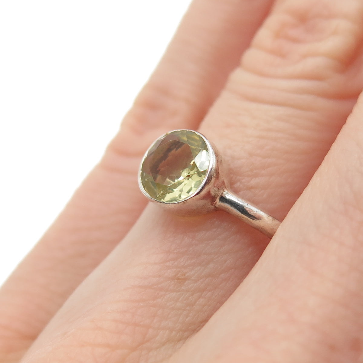 925 Sterling Silver Vintage Real Round-Cut Citrine Ring Size 6