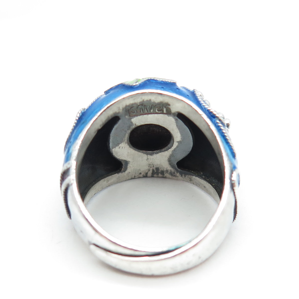 925 Sterling Silver Antique Chinese Enamel Grape Vine Adjustable Ring Size 6