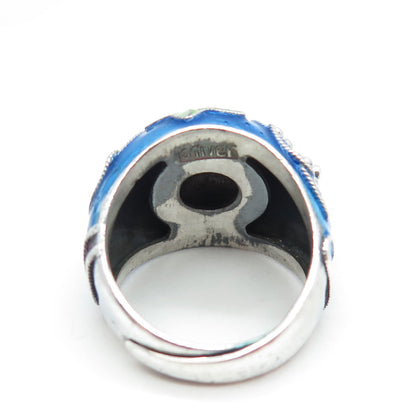 925 Sterling Silver Antique Chinese Enamel Grape Vine Adjustable Ring Size 6