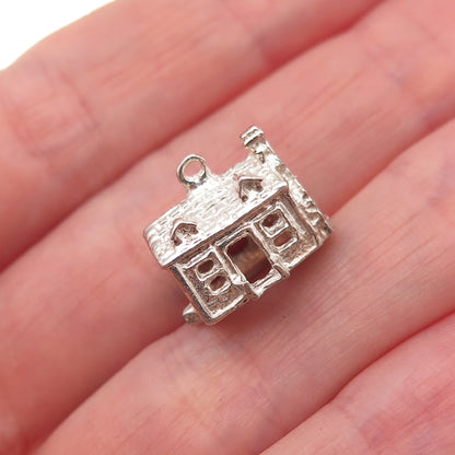925 Sterling Silver Vintage House 3D Charm Pendant
