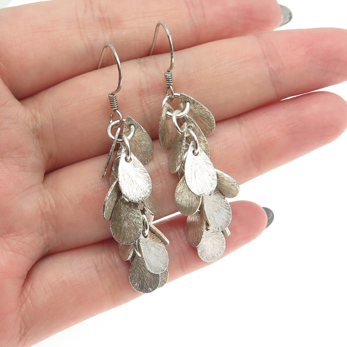 925 Sterling Silver Vintage Modernist Drop Dangling Earrings