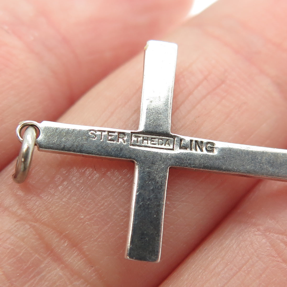 THEDA Sterling Silver Antique Art Deco Real Marcasite Cross Religious Pendant