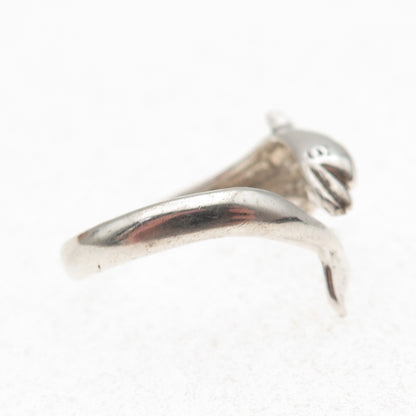 Wyland 925 Sterling Silver Vintage Dolphin Adjustable Oxidized Ring Size 8.25