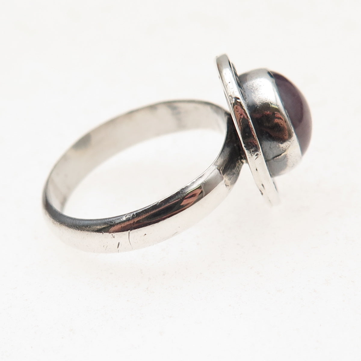 925 Sterling Silver Vintage Real Purple Sapphire Oxidized Ring Size 8