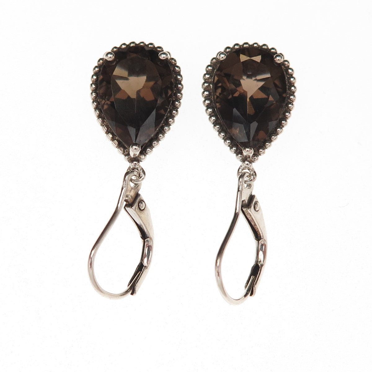 Michelle Albala 925 Sterling Silver Vintage Real Smoky Quartz Dangle Earrings