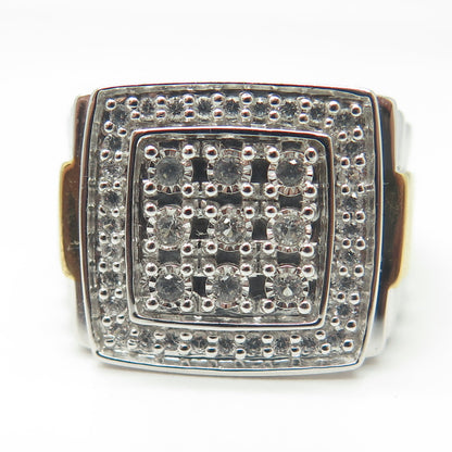 925 Sterling Silver 2-Tone Real White Topaz Gemstone Ring Size 10.25