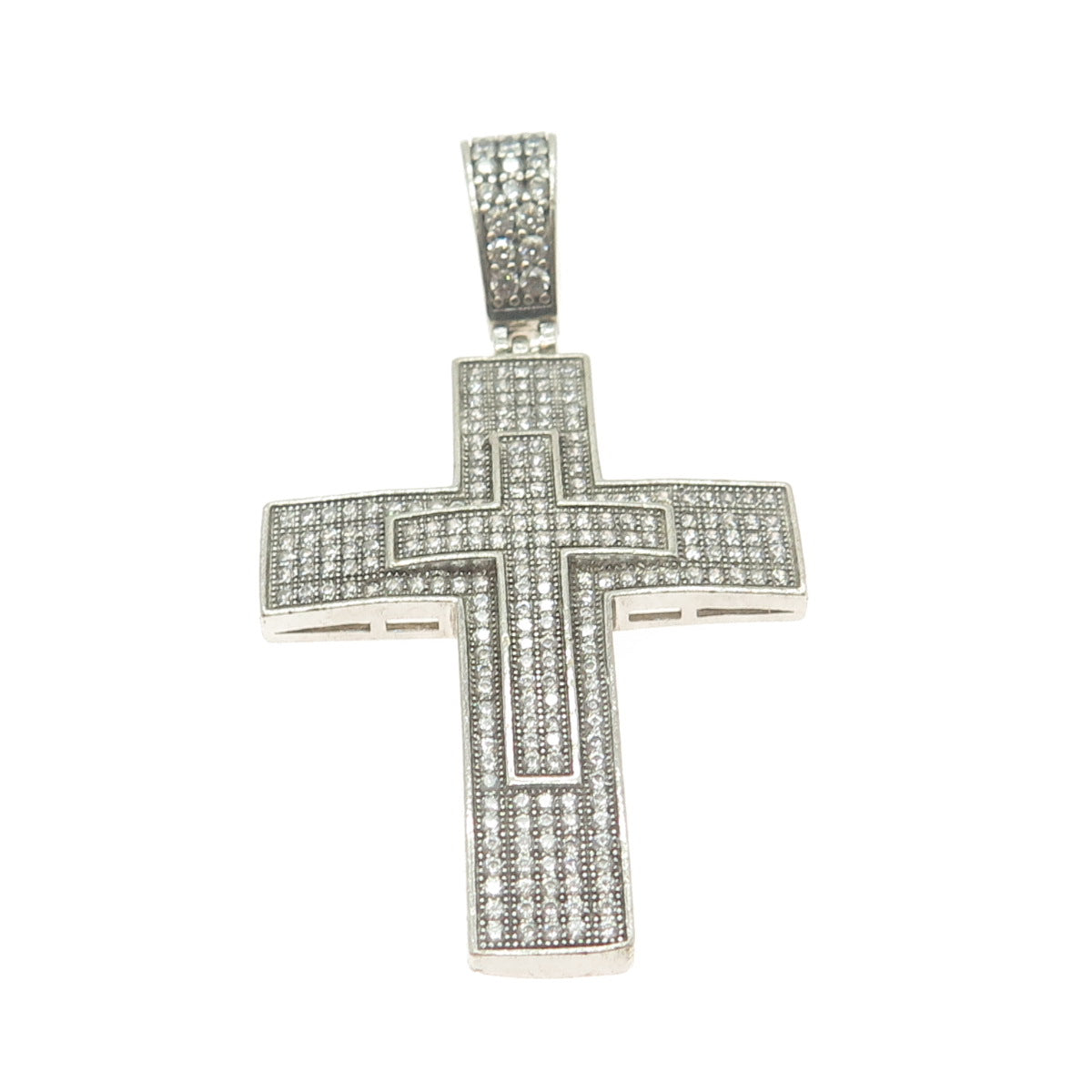 925 Sterling Silver Round-Cut C Z Cross Pendant