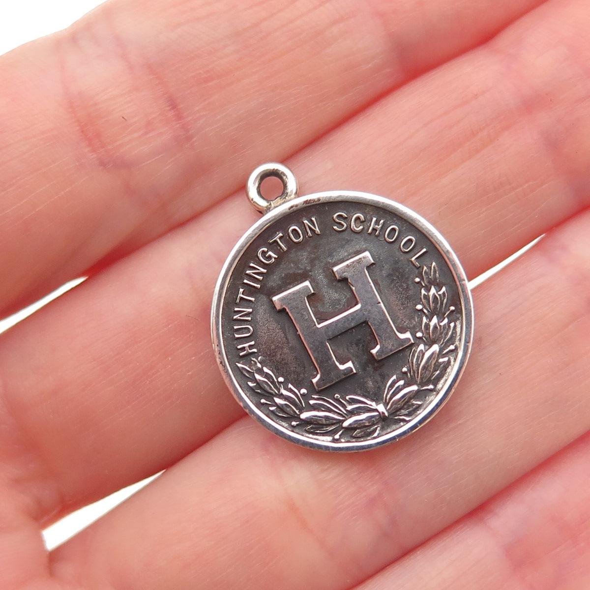 Wood Boston 925 Sterling Silver Antique 1923 Huntington School Oxidized Pendant