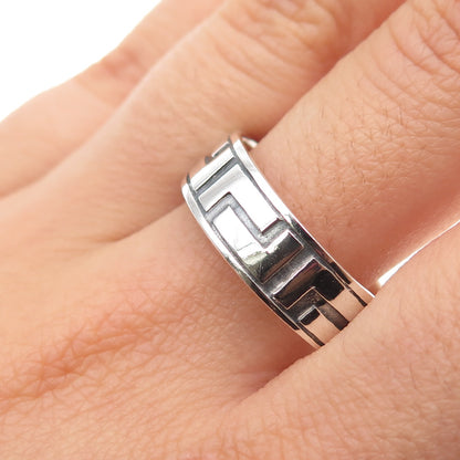 925 Sterling Silver Vintage Greek Maze Oxidized Band Ring Size 12.75