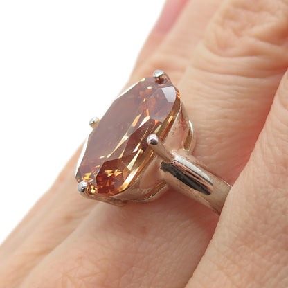 925 Sterling Silver Vintage Cushion Oval-Cut Cognac C Z Ring Size 9.25