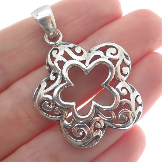 SX SALLY C 925 Sterling Silver Vintage Ornate Double Flower Pendant