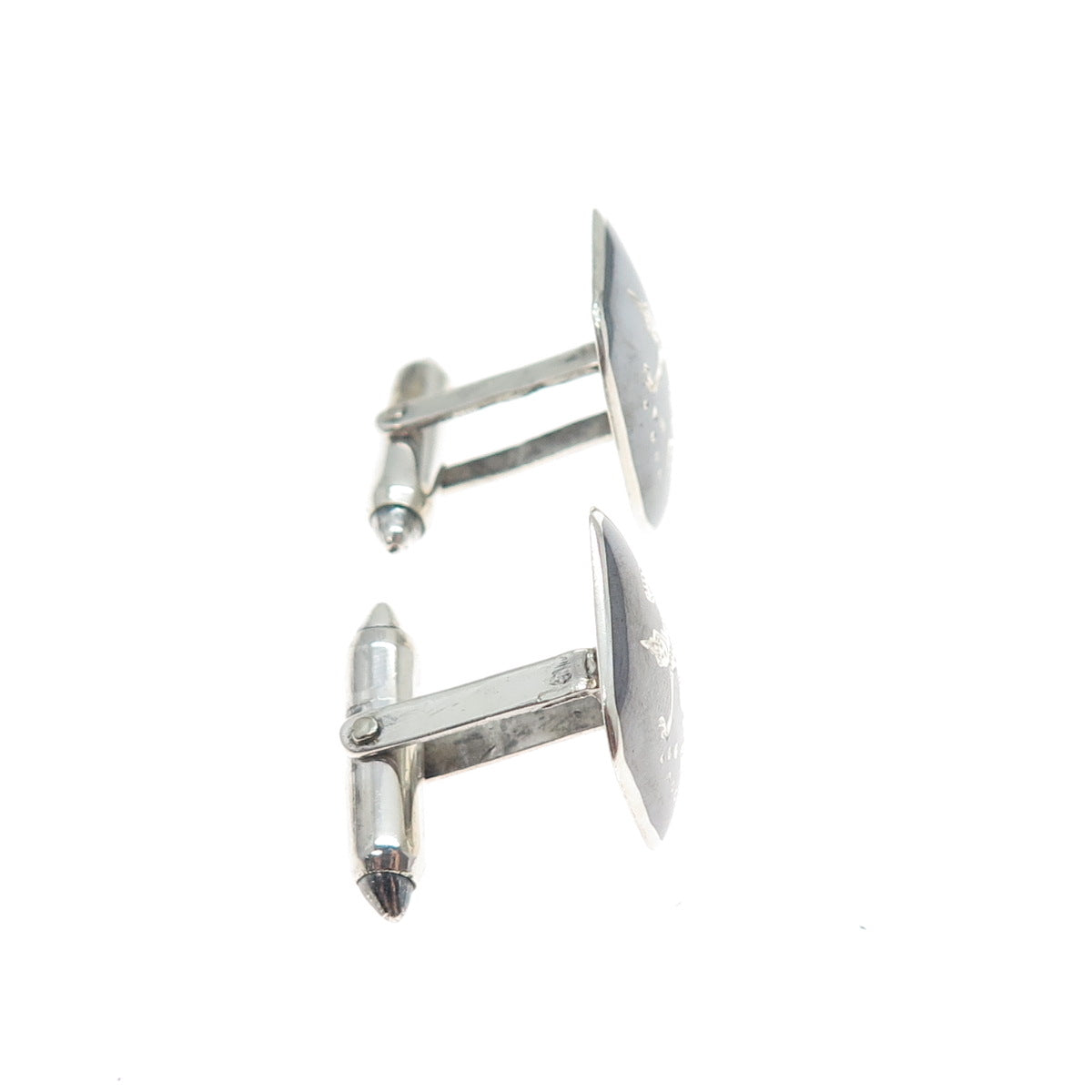 WILLY 925 Sterling Silver Antique Siam Niello Hindu Goddess Cufflinks