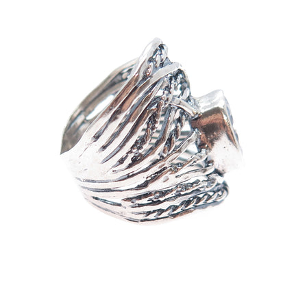 925 Sterling Silver Vintage Israel Oval-Cut C Z Modernist Oxidized Ring Size 8.5